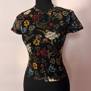 Alice and Olivia Black Short-Sleeve Floral Tee